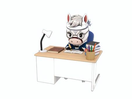 2026年の干支の午の馬の勉強する受験生 馬,午,干支,受験生,勉強,学生,机のイラスト素材