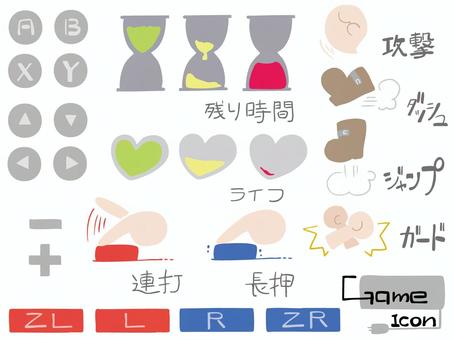 ゲームアイコン セット 主線なし ゲーム,ボタン,コマンド,残り時間,残機,砂時計,ハート,ライフ,主線なし,実況のイラスト素材