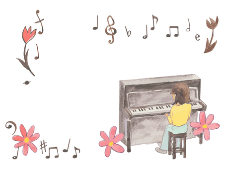 水彩のピアノのイメージ ピアノ,音楽,音楽会,演奏会,ピアノ教室,子供,水彩,手描き,背景,抽象のイラスト素材