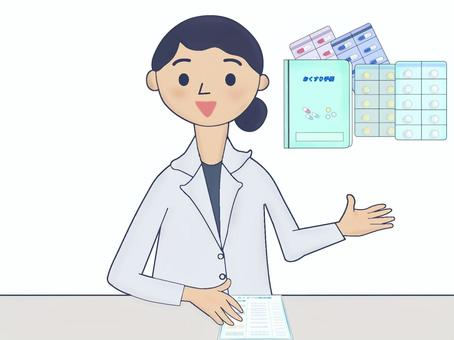 カウンターで薬の説明2 薬,飲み薬,薬局,薬剤師,シンプル,病院,医療機関,治療薬,服用,薬品のイラスト素材