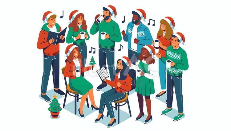 クリスマスを楽しむ友人・仲間 クリスマス,イブ,パーティーのイラスト素材