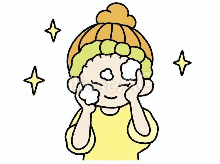 顔を洗う若い女性 洗顔,顔,洗うのイラスト素材