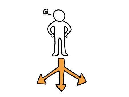 進む方向に迷う人 進路,人生,ターニングポイント,人,迷い,矢印,転機のイラスト素材