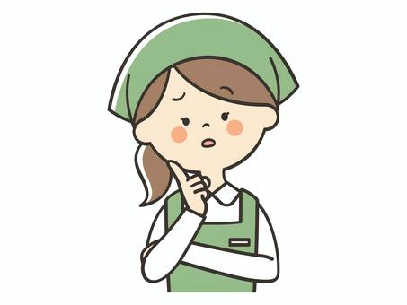 悩む女性店員 悩む女性店員 困る,不安,悩む,考える,心配,疑問,わからない,迷う,店員,女性のイラスト素材