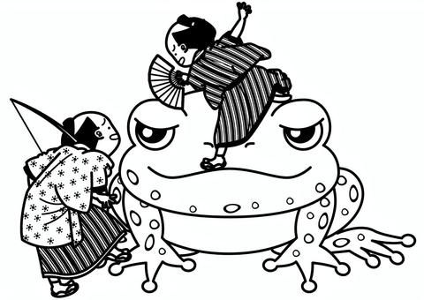 大蝦蟇-1c 大蝦蟇,妖怪,妖術,物の怪,妖,化け物,カエル,妖術使い,侍,髷のイラスト素材