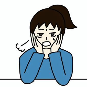 ため息をつく女性 女性,人物,シンプル,ため息,悩み,疲れ,どんより,1人,上半身,困り顔のイラスト素材