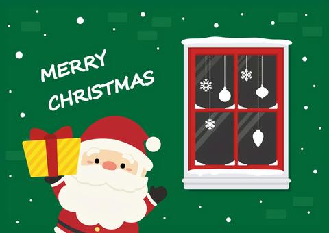 サンタクロースとクリスマスの窓、背景 緑 クリスマス,背景,サンタクロース,プレゼント,緑,かわいい,手描き,サンタ,オーナメント,クリスマスプレゼントのイラスト素材