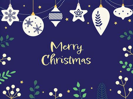 葉とオーナメントのクリスマスフレーム/青