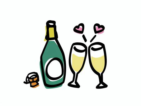 シャンパンで乾杯_色ズレゆるい絵 シャンパンで乾杯_色ズレゆるい絵 シャンパン,乾杯,グラス,ボトル,スパークリング,ワイン,ハート,ふたり,お祝い,クリスマスのイラスト素材