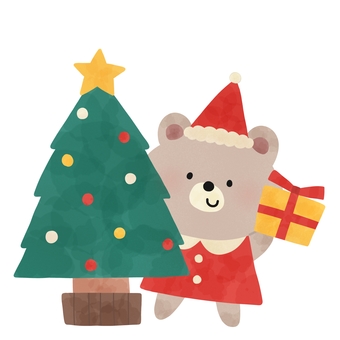 クリスマスツリーとくま クリスマス,ツリー,くま,プレゼント,動物,サンタ,帽子,絵本,可愛い,ゆるいのイラスト素材