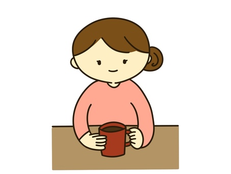 お茶を飲む女性 女性,主婦,お茶,コーヒー,紅茶,マグカップ,コップ,リラックス,休憩,ひと休みのイラスト素材