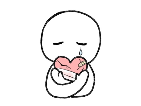 ボロボロのハートを抱える棒人間 ボロボロのハートを抱える棒人間 棒人間,ハート,傷,抱きしめる,ボロボロ,悲しい,守る,涙,人物,手描きのイラスト素材