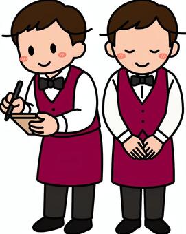 赤のスタッフの接客です。 レストラン,スタッフ,シンプル,従業員,飲食店,接客,サービス,店員,接客業,カフェのイラスト素材