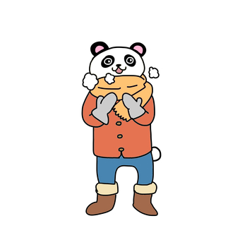 冬服のパンダ パンダ,動物,キャラ,ポップ,かわいい,冬服,冬,防寒着,防寒,マフラーのイラスト素材