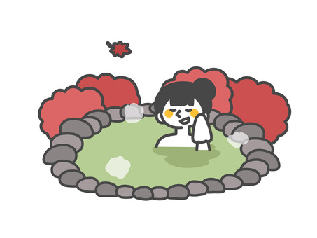 紅葉と温泉 人,女性,温泉,露天風呂,お風呂,旅行,秋,紅葉,もみじ,入浴のイラスト素材