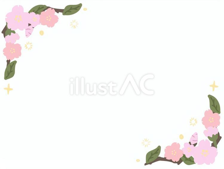 ゆるい桜のイラストの隅フレーム 桜,手描き,手書きのイラスト素材