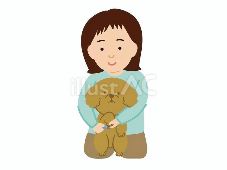 犬の爪切り 女性,飼い主,人物のイラスト素材