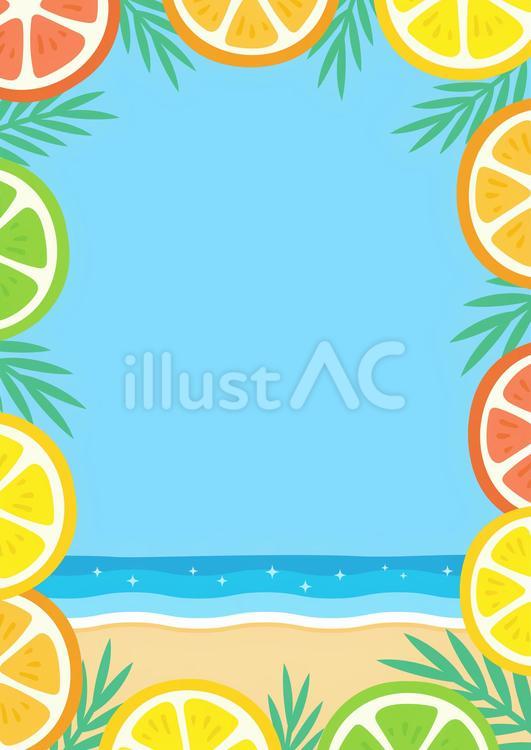 フルーツのフレームと夏の海の背景-02 夏,海,背景のイラスト素材