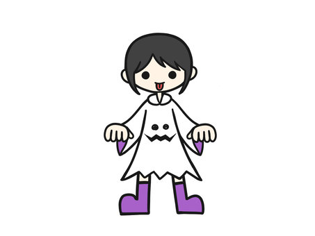 ハロウィン　オバケ仮装　色付き　イラスト 人物,ハロウィン,オバケ,仮装,ベロ,舌,おばけ,お化け,幽霊,顔のイラスト素材