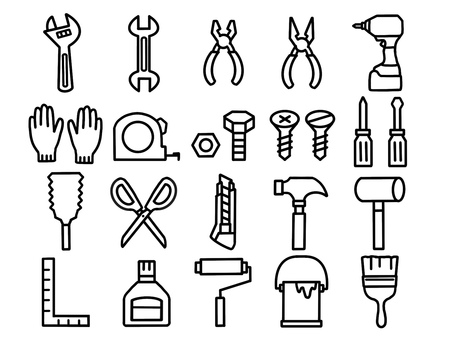 DIYのイラストセット diy,工具,セット,手描き,ペンチ,ドライバー,ハンマー,ネジ,トンカチ,ノコギリのイラスト素材