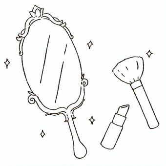 手描きのメイクセット　線画 鏡,メイク,リップ,ブラシ,オシャレ,可愛いのイラスト素材