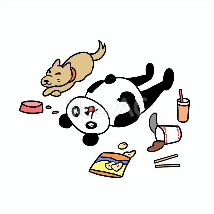 食休みする犬と太ったパンダ パンダ,動物,キャラのイラスト素材