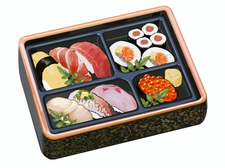 握り寿司　角桶2 寿司,和食,江戸前,食べ物,握り寿司,軍艦巻き,鉄火巻き,寿司屋,日本食,寿司桶のイラスト素材