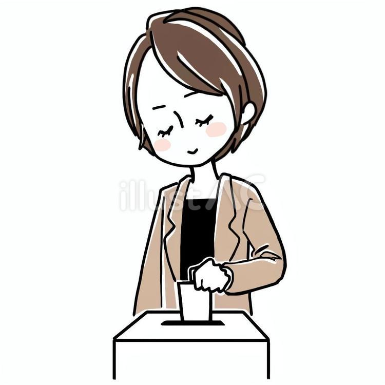 投票するOL　ベージュ 投票,選挙,投票用紙のイラスト素材