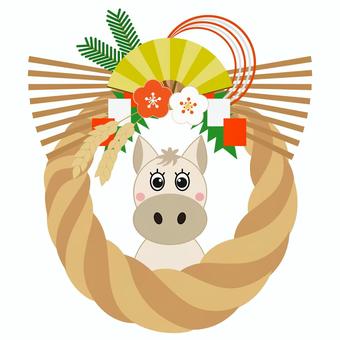 年賀素材 午年 白馬と松飾り 馬,年賀状,2026,午,正月,年賀,パーツ,ワンポイント,白馬,しめ縄のイラスト素材
