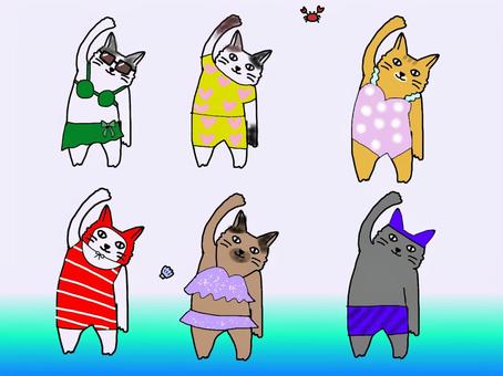 海水浴を楽しむネコたち 海水浴を楽しむネコたち ネコ,海,海水浴のイラスト素材
