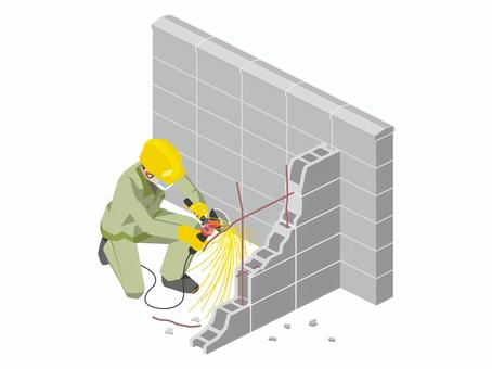 グラインダーで切断（カラー） グラインダー,サンダー,切る,切断,カット,鉄筋,作業員,鋼材,金属,部品のイラスト素材