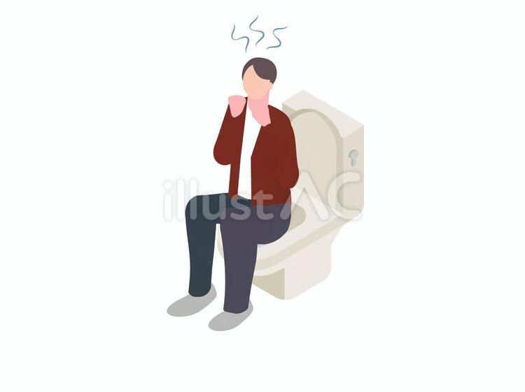トイレで踏ん張る男性のアイソメ トイレ,便器,便意のイラスト素材