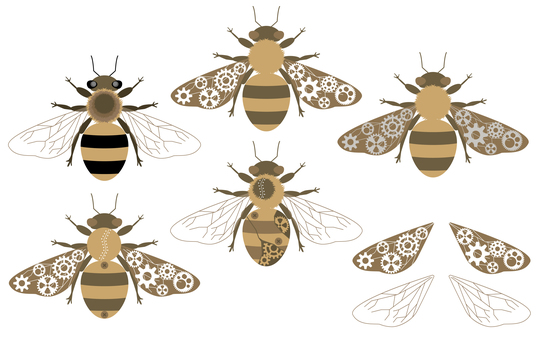 スチームパンクパーツ6　(蜂) スチームパンク,蜂,アンティーク,歯車,蜜蜂,時計,からくり,機械,ビス,ギアのイラスト素材