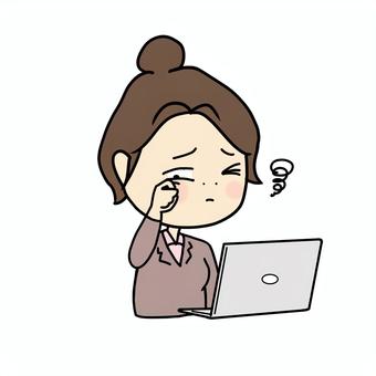 パソコン作業でメガ疲れた女子 目,疲労,かすみ,疲れ,デジタル,眼,ショボショボ,眼疲労,女性,女子のイラスト素材