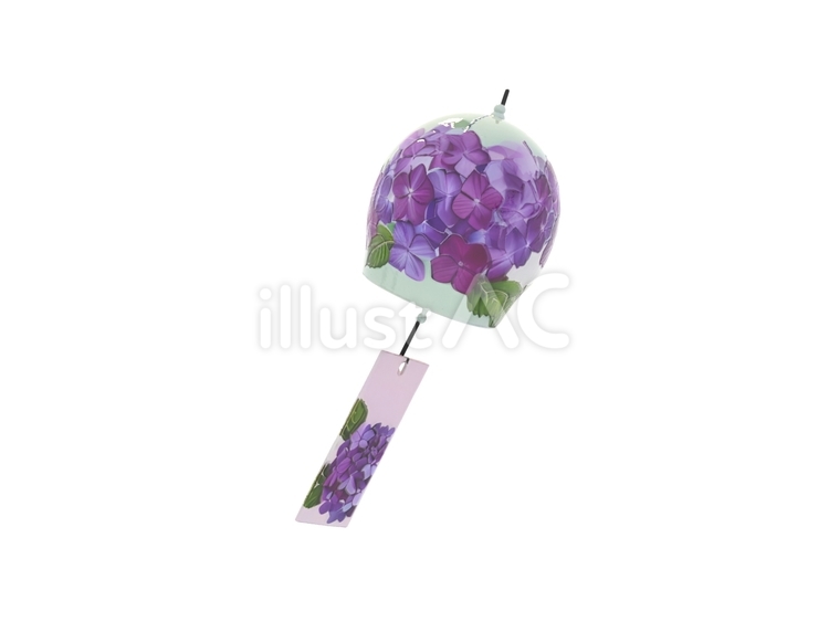 夏の風に揺れ涼し気な紫陽花の花柄納涼風鈴 風鈴,風,鈴のイラスト素材