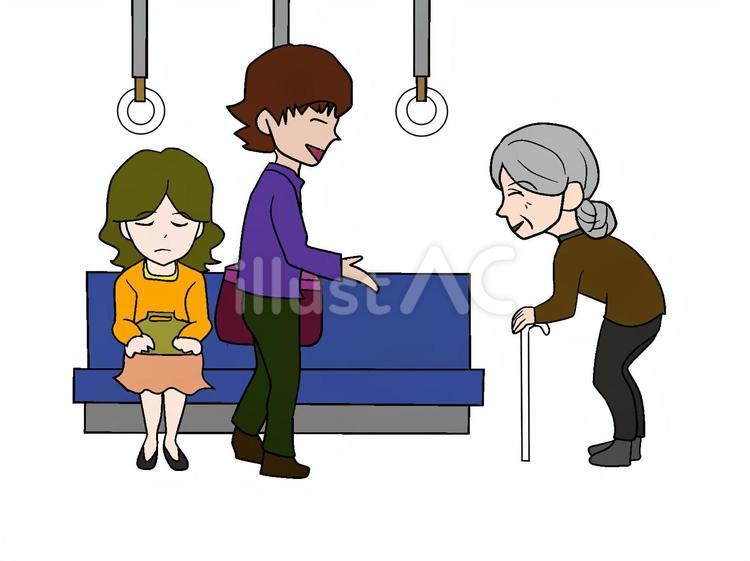 席を譲る 親切,若者,お年寄りのイラスト素材
