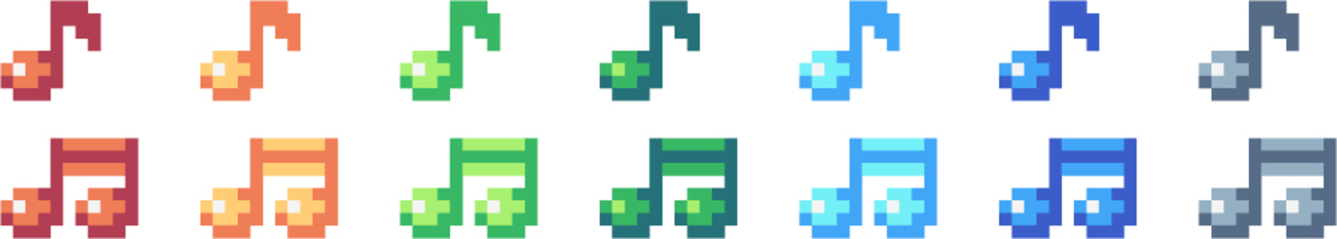 音符のドット絵セット 音符,記号,音楽,楽譜,ドット絵,かわいい,小さい,セット,アイコン,ベクターのイラスト素材