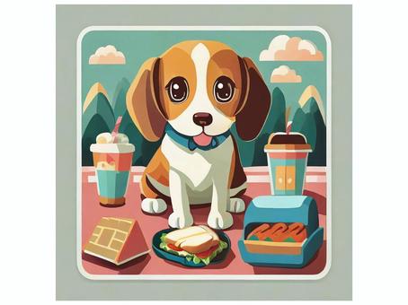 Illustration, beagle, köpek, piknik, 