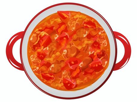 トマトチキンカレー（鍋）2 トマト,チキン,カレー,洋食,料理,食べ物,鍋のイラスト素材