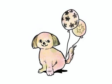 しっぽに風船をつけた犬 犬,風船,線画,動物,パステルカラーのイラスト素材