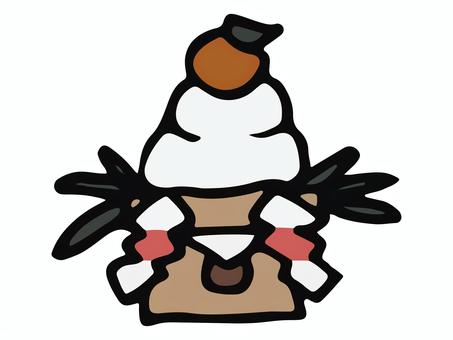 鏡餅のイラスト（お便り・1月・お正月） 鏡餅,かがみもち,お正月,1月,おたより,学校,幼稚園,行事,冬,ベタ塗りのイラスト素材