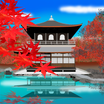 秋銀閣寺。 秋,紅葉,銀閣寺,楓,古都,京都のイラスト素材