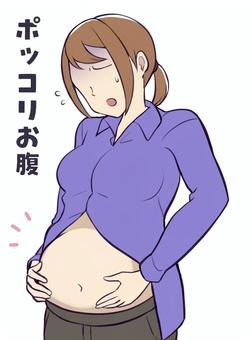 ポッコリお腹・女性・肥満・食べ過ぎ ポッコリお腹・女性・肥満・食べ過ぎ 手描き,人物,ぽっちゃり,ぽっこりお腹,腹,下腹,肥満,人,アイコン,女性のイラスト素材