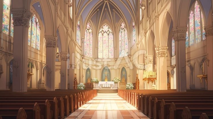 教会の内部＿アニメ背景 教会,建物,内部のイラスト素材