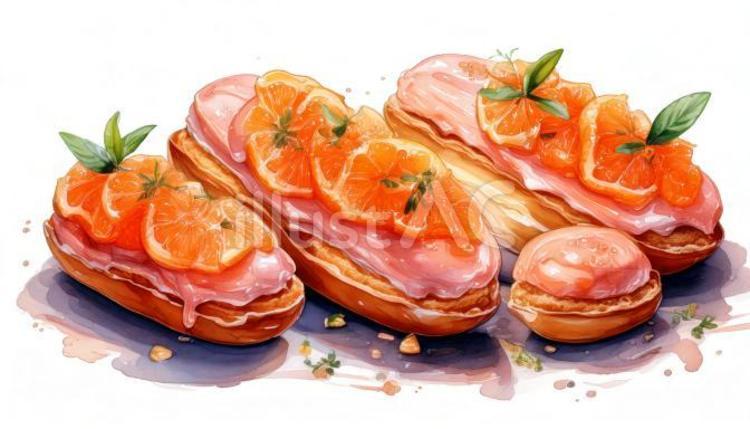 グレープフルーツのエクレア デザート,食べ物,料理のイラスト素材