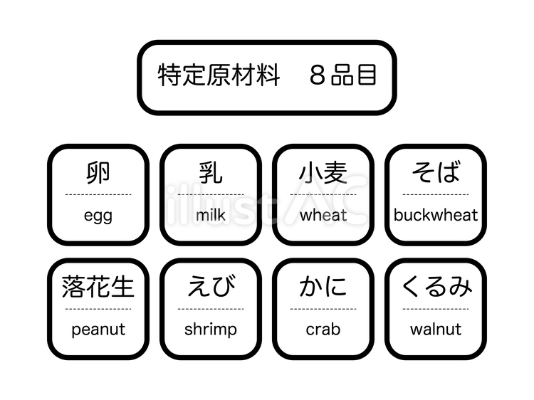 特定原材料８品目※くるみ追加 特定原材料,食物アレルギー,アレルギーのイラスト素材