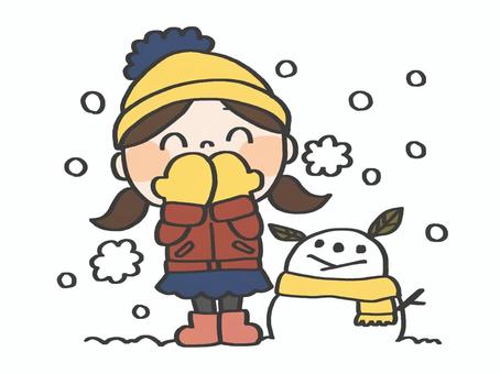雪あそび 雪,遊ぶ,女の子,こども,雪だるま,冬休み,外遊び,寒い,楽しいのイラスト素材