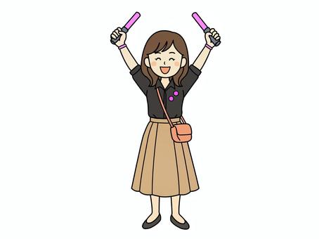 ペンライトを振る推し活女性 ペンライト,推し活,女子,女性,応援,ライブ,コンサートのイラスト素材