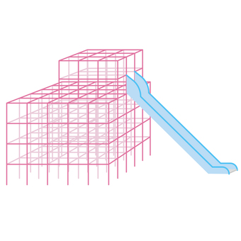 ジャングルジムと一緒になった滑り台 ジャングルジム,滑り台,学校,公園,運動場,遊び,滑る,のぼる,イラスト,素材のイラスト素材