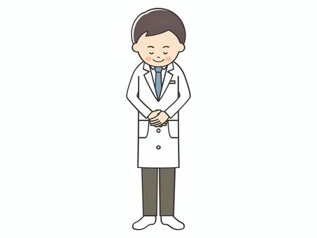 お辞儀をする白衣の男性 お辞儀をする白衣の男性 お辞儀,お礼,挨拶,礼,お断り,感謝,ありがとう,笑顔,医者,医師のイラスト素材